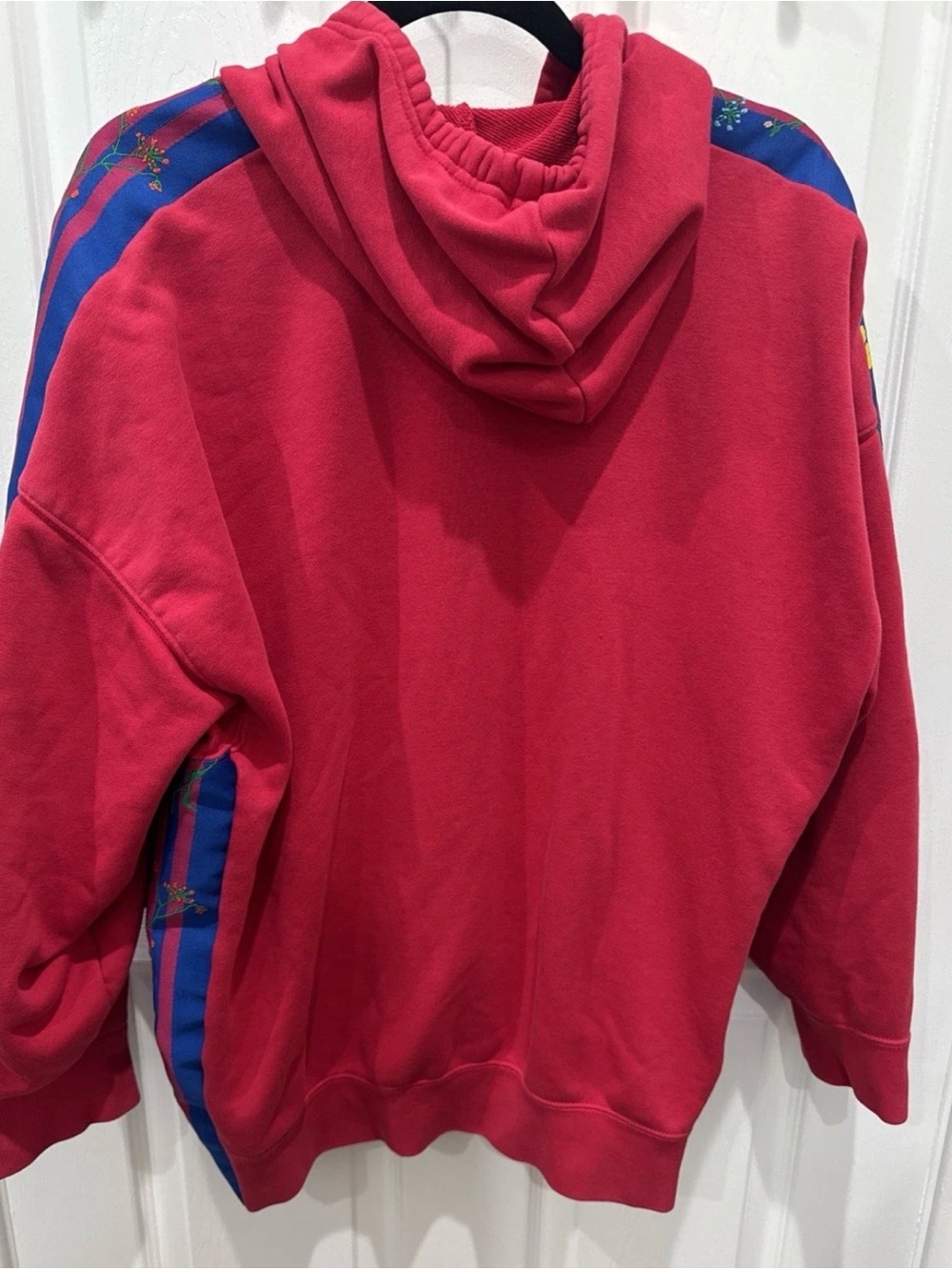 adidas Originals Trefoil Hoodie Womens Small Floral 3 Stripe Red Pullover ED4768 - Picture 9 of 9
